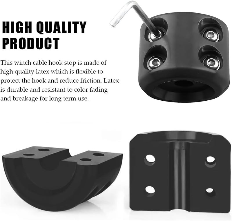 ZNDAW Winch Stopper for Cable, Rubber Winch Cable Stopper with Allem Wrench for Synthetic Rope and Wire, Wearproof Stopper Winch Saver Protect Towing Hook Univeral for ATV UTV (Black) - Image 3